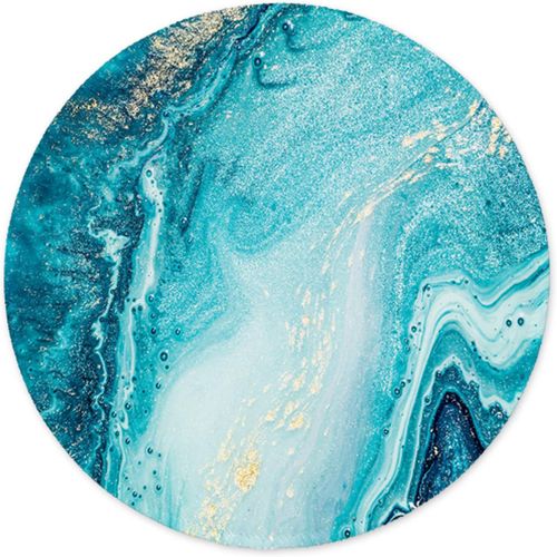 KALANKA-Tapis de Souris Rond, Tapis Souris pour Ordinateur PC Bureau Portable, tanche Surface Lisse, Base Antidrapante en Caoutchouc, avec Bord Cousu, Or Bleu marbr