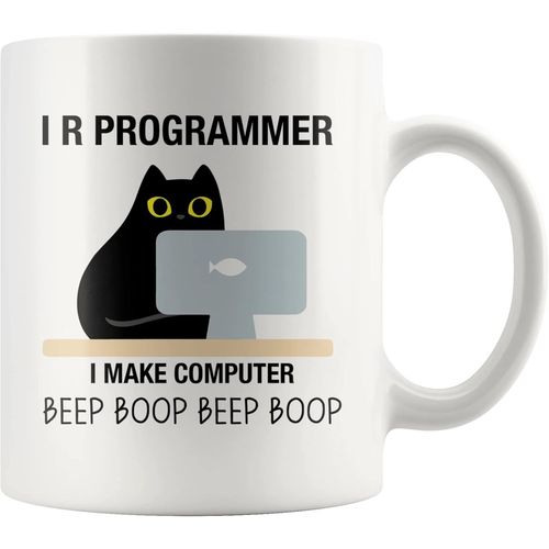 KALANKA-Tasse  caf en cramique avec inscription  I R Programmer I Make Computer Beep Cat Lover  (325 ml)