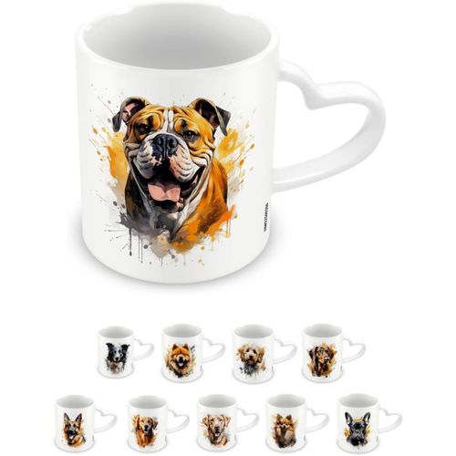 Kalanka-, Tasse Bulldog, Tasse  Caf Et Chocolat Chaud, En Cramique, Poigne En Forme De C?ur, Collection Love My Dog, 315 Ml, Taille Unique, Blanc