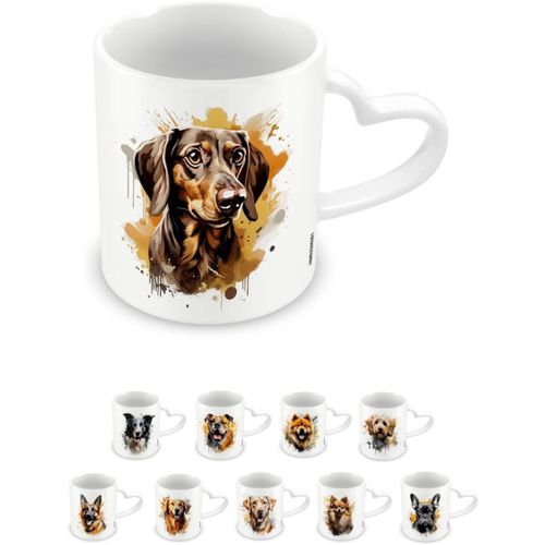 Kalanka-, Tasse En Cramique Motif Teckel, Tasse  Caf Et Chocolat Chaud, Poigne En Forme De C?ur, Collection Love My Dog, 315 Ml, Taille Unique, Blanc