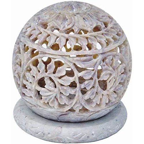 Kalanka- Th Lumire Pierre Sculpture Pour Bougie Chauffe-Plat Avec Geschnitzte Fleurs, Figurines Lanterne Bougie Dcorative Faite  La Main Unique Principal Dcor Grs 3,5 Pouces