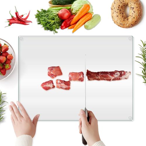 Kalanka-Trempe Planche  Dcouper En Verre,40x30 Cm Planche  Dcouper Transparent,Avec Pieds En Caoutchouc sistante Aux Rayures, Rsistante  La Chaleur,Solide,Pour Comptoir De Cuisine,Table