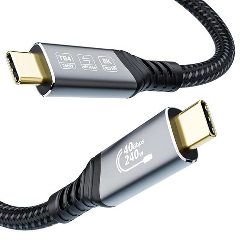 KALANKA-USB 4 Thunderbolt 4 Cable 0,5m, USB C 8K@60Hz 4K@144Hz PD3.1 240W 5A, 40Gbps USB C Cable Thunderbolt 3 pour Thunderbolt 5, eGPU, SSD, MacBook, Dockings, Hub, VR, Mac mini, Display USB C
