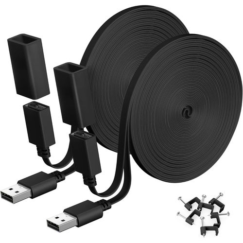 KALANKA-USB A Male to USB A Female Extension Cable 6 m 2 Pack, USB Power Cord Long Flat Weatherproof Cable for WYZE Cam V4/V3, WYZE Cam OG,Blink Outdoor 4th Gen,Blink XT,Mini