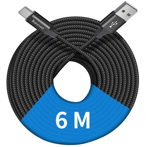KALANKA-USB C Cable 6 m Extra Long USB Type-C Braided Cord Compatible with Samsung Galaxy S A Note Tab and Plus Phone, Tablet USB C Black