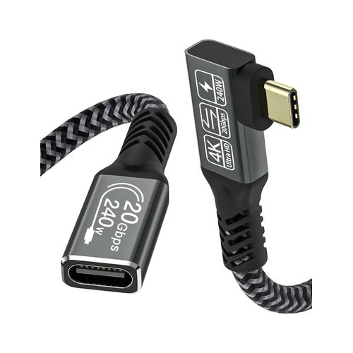 KALANKA-USB C Extension Cable 50 cm Angled USB C Female to USB C Male Extension Cable USB C 3.2 240W 20Gbps USB C Video Extension 4K 60Hz USB Type-C Braided Nylon Compatible iPhone 15/16 Pro Max,
