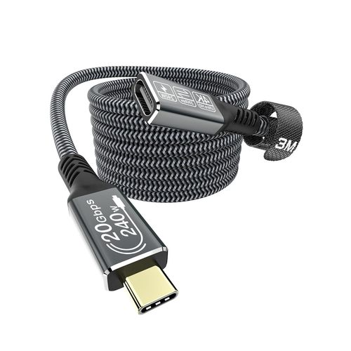 KALANKA-USB C Male Female Extension Cable, USB C 3 m USB C Extension USB C 3.2 20Gbps 240W USB C Video Cable 4K @60Hz, Compatible with iPhone 15/16 Pro Max, Mackbook/Dell XPS/USB C Charger