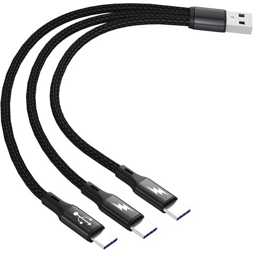 KALANKA-USB C Splitter Cable, USB A Plug to 3 Type C Plugs, 3 in 1 Nylon Braided Charging Cable with 3 0.2m Cables, 5A Fast Charging, Compatible with Mobile/Android and More (0.2m)
