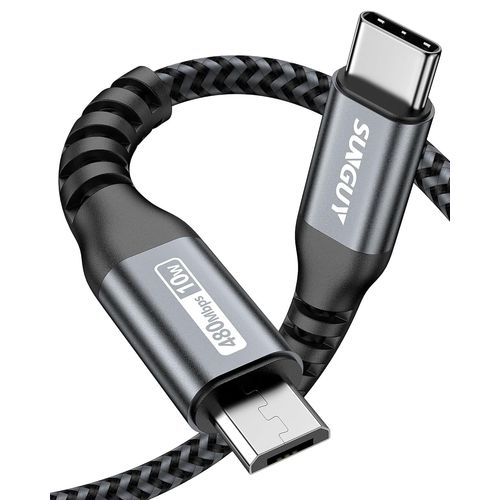 KALANKA-USB C to Micro USB Cable 2 m, Charges Micro USB Devices, Short Braided Nylon Type C to Micro USB Cable Compatible with MacBook (Pro), Galaxy S20/S9/S9+/S10, LG, Kindle-Grey