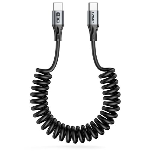KALANKA-USB C to USB C Coiled Cable, 60 W USB C Fast Charging Cable, 0.4 m - 1 m, USB Type C Cable for Android Auto, Galaxy S24/S23, Google Pixel 8/8 Pro, iPad Pro 2022, MacBook Pro/Air, HUAWEI, Xiaom