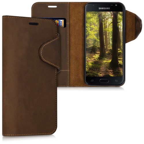 Kalibri tui  Rabat En Cuir Vritable Pour Samsung Galaxy J3 (2017) Duos - tui Avec Compartiment Et Support En Marron