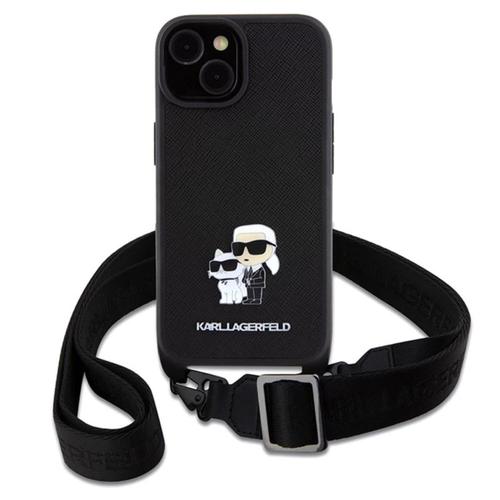 Karl Lagerfeld tui Saffiano Bandoulire Mtal Karl&choupette Iphone 15 Noir