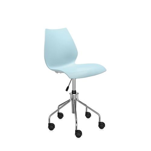 Kartell Chaise  Roulettes Maui (Bleu Clair - Polypropylne Color Dans La Masse / Acier Chrom)