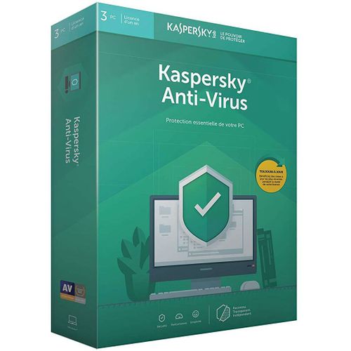Kaspersky Anti-Virus 2019 - Version Bote (1 An) - 3 Pc - Win - Franais)