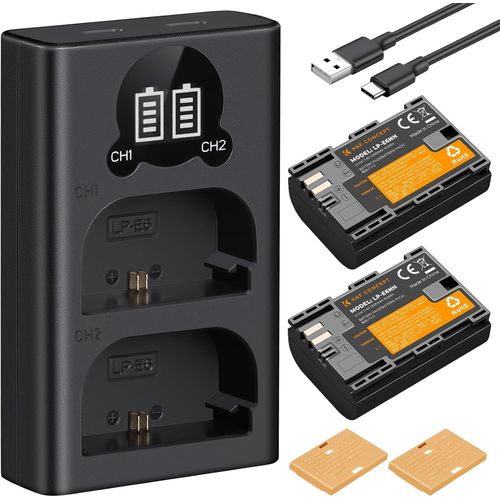 Kathlelxh-Lp-E6Nh Chargeur Batterie Rechange,Compatible Avec Canon Eos R5,Eos R6,Eos R,Eos 5D Mark Iv,5D Mark Iii,5Ds,5Ds R,5D Mark Ii,6D,6D Mark Ii,7D,7D Mark Ii,90D (2Pcs,Micro Usb Cble,2[H1322]