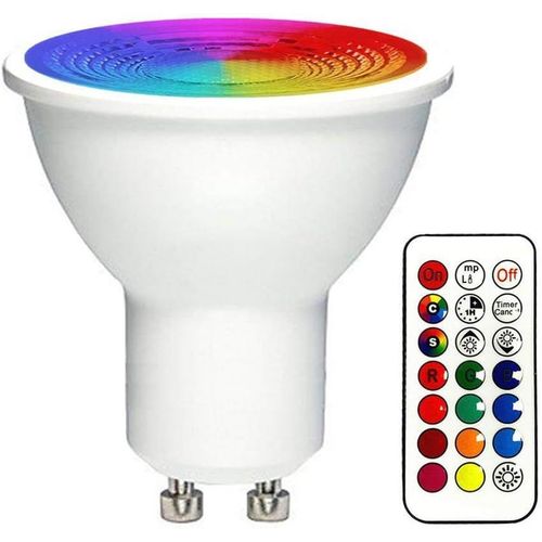 Kathlelxh-Support De Lampe Gu10 Ac85  265 V 3 W, Projecteur Color, Ampoule  Angle De Faisceau De 120  Avec 1 Rvb Et 3 Led, 16 Couleurs Rvb, Lumire Du Jour 6000 K, Minuterie De (Gu10[H1901]