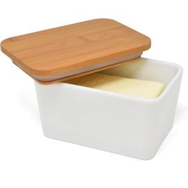 Kcbbe 1 pièce (Blanc) Plat de stockage de beurre avec couvercle en bambou -  Récipient en porcelaine