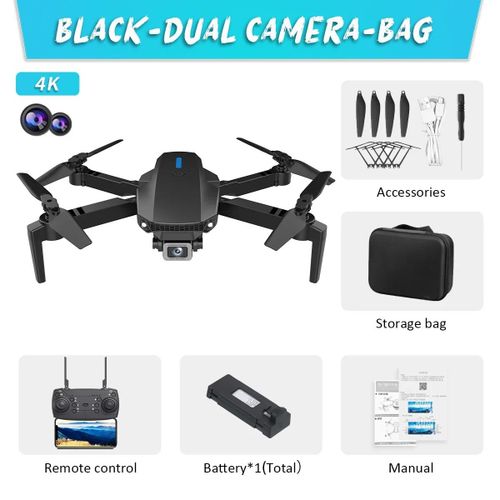 Kdbfa-Drone E88 Pro Wifi Fpv Avec Camra Hd 4k 2024 P Grand Angle,Quadrirotor Rc Pliable,Jouets Hlicoptre,Cadeau,1080 - Type Black-Dc-1b #A