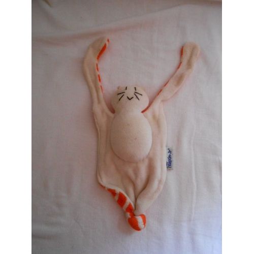 Keptin Jr Bodegraven Doudou Plat Chat Chauve Souris Losange Blanc Beige Creme Ecru Dos Ray Orange Pouet Pouet Grelot Keptin-Jr