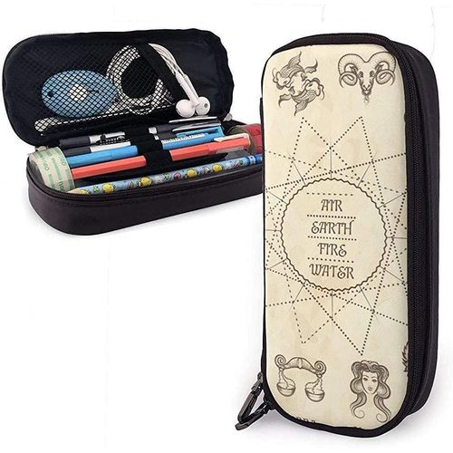 Kerota Trousse  Crayons En Cuir Avec Signes Du Zodiaque Sur Papier Ancien - Grande Capacit - Double Fermeture clair - 20 X 9 X 4 Cm