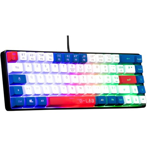 Keyz Hydrogen, Clavier Gamer 60%, Clavier Semi-mcanique Filaire Azerty, Rtroclairage Multicolore- Mini Clavier Gamer Silencieux, Format Compact TKL - PC/PS5 (Bleu/Blanc/Rouge).[E328]