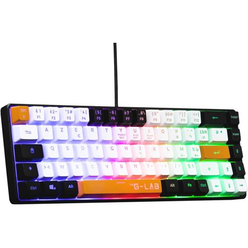Keyz Hydrogen, Clavier Gamer 60%, Clavier Semi-mcanique Filaire Azerty, Rtroclairage Multicolore- Mini Clavier Gamer Silencieux, Format Compact TKL - PC/PS5 (Noir/Blanc/Orange).[E327]