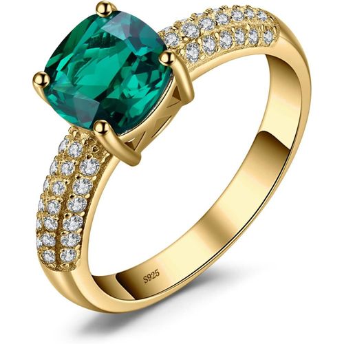 Kgabery-1.8ct Coussin Solitaire Bague Simul Emeraude Vert,Bague Pierre Pour Femme En Argent Sterling 925,Plaqu Or Jaune Plaqu Or Rose Bague Femme Ensemble De Bijoux,Cadeau D'anniversaire