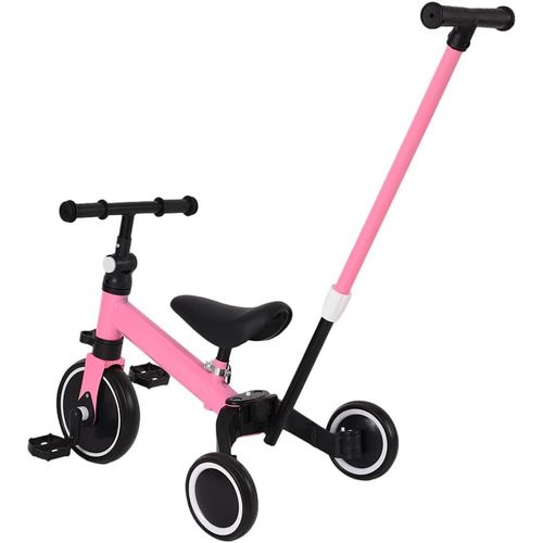 Kgabery-13 En 1 Tricycle Vlo Enfant Tricycle Vlo,Avec Putter,Corps Agrandi,Tricycle Pliable Enfant,Tricycle Pour Bb 1-4 Ans Vlo (Rose-Avec Barre De Pousse)