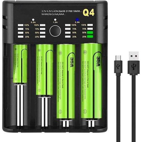KGABERY-18650 Chargeur De Batterie Rechargeable,Chargeur De Piles Avec Indicateur Lcd,4 Slot Usb Chargeur Pile Pour Batteries Rechargeables 18650 Ni-Mh Ni-Cd Aa Aaa Li-Ion 10440 14500 16340 26650