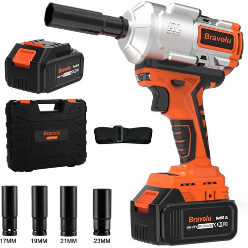 Kgabery-1cl  Chocs Sans Fil,21v Brushless 1000n.M Max Boulonneuse A Choc Avec 4,0ah Batterie,Visseuse  Choc Frquence D'impact 3800ipm,Avec 4 Douilles  Chocs