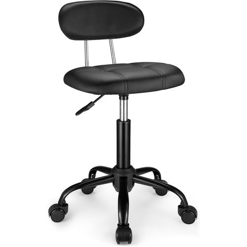 Kgabery-1tabouret  Roulettes Carr Avec Dossier,Rglable En Hauteur,Tabouret Pivotant Sur Roulettes,Coussin En Cuir Synthtique Noir