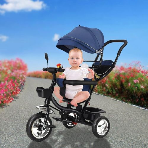 Kgabery-1tricycle Bb 4 En 1 Vlo Enfant Avec Sige Rversible Et Roues En Caoutchouc Silencieuses,Tricycle Bb volutif Jusqu' 25 Kg,Velo Enfant-Pour 9 Mois (Bleu)