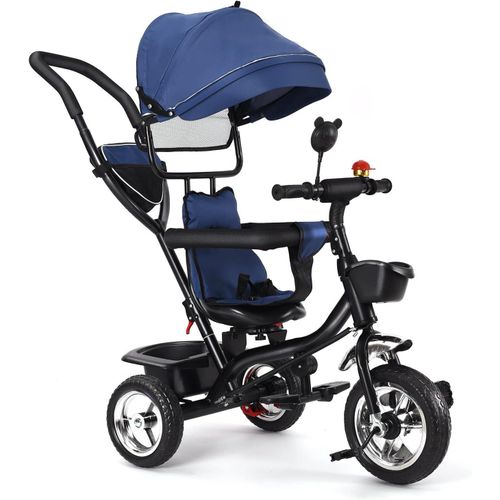 Kgabery-1tricycle Bb volutif,4 En 1 Vlo De Marche Vlo Pour Enfants,Draisienne volutif,Sige Rversible,Grand Panier Sac,Trike Bebe,Velo Poussette Bebe volutif,Auvent Rabattable (Bleu)