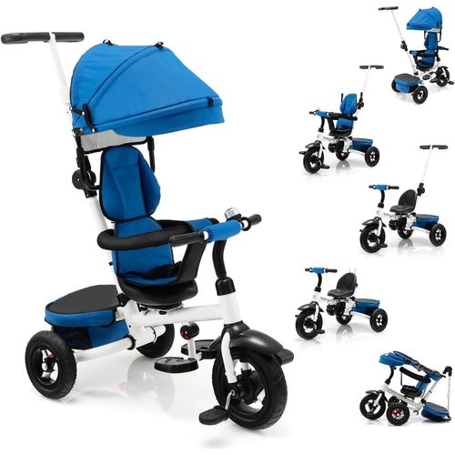 Kgabery-1tricycle Bb volutif  25kg,Vlo Poussette Enfant 1-5ans,Draisienne volutif Filles Garon Avec Sige Rversible,Auvent,Canne Tlescopique,Pdale Pliable,Panier Sac,Harnais(Bleu)