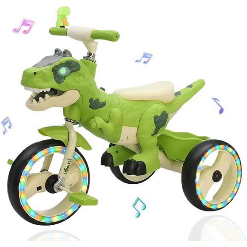Kgabery-1tricycle Enfant Dinosaure Avec Musique Et Lumires,Velo Enfant 2-8 Ans,Draisienne,Vlo ducatif Anti-Chute,Capacit De Charge De 35 Kg Et Klaxon En Forme De Dinosaure(Pneus Lumineux)