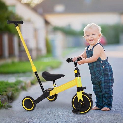 Kgabery-1tricycle Vlo Enfant,Tricycle Bb Evolutif,Velo Enfants,Mini Draisienne,Sige Rversible,Repose-Pieds Pliable,Pdales Pour Enfants Pour 1  4 Ans (Avec Putter-Jaune)