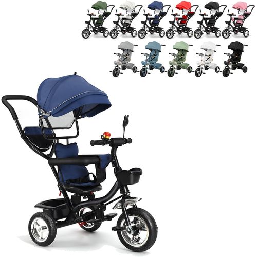 Kgabery-1tricycles Bb volutif 3 En 1 Tricycle D'volution Pour Enfants,Tricycle  Pousser Avec Rangement,Harnais De Scurit Et Pare-Soleil,Poussette Enfant De 12 Mois  7 Ans (Bleu)