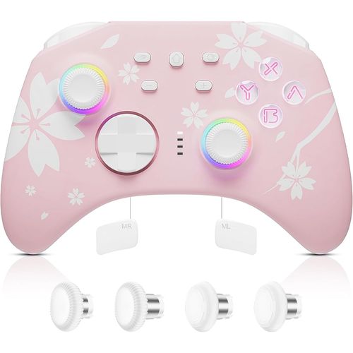 Kgabery-1wireless Pro Controllers With Hall Effect Joysticks/Hall Trigger (No Drift),Sakura Rgb Bluetooth Controller For Nintendo Switch,Windows Pc Ios Android Steam With 2 Pairs Joystick Replacement