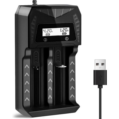 KGABERY-2 Slots Chargeur Piles Rechargeable 18650 Charge Rapide Pour Aa Aaa Rechargeable Avec Port Usb-C (2 Slots Chargeur) Pour Li-Ion Batterie,Pour Nh-Cd Batterie Avec Lcd Screen
