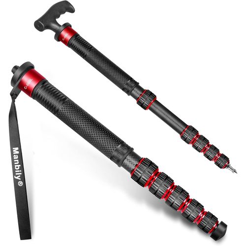 KGABERY-32Mm Tubes Monopode En Fibre De Carbone 44Cm-174Cm Pour Appareil Photo Camra Max.15Kg Poigne De Canne Dslr 6 Sections Avec Clip Tlphone Portable (Rouge) C-666L