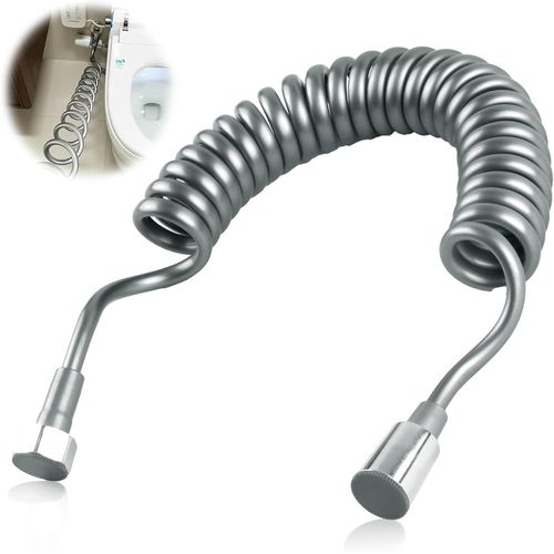 Kgabery-3m Flexible Douchette Wc Tuyau De Douche Flexible Tlescopique,Tuyau De Douche En Mousse Avec Bouchon En Cuivre,Conception En Spirale Pour Douchette,Wc Et Bidet,Installation Facile,Gris