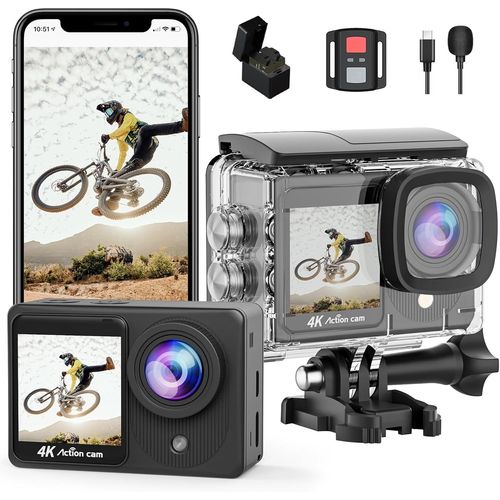 KGABERY-4K30Fps Sport Camra cran Tactile-Camra D'Action Double cran Hd 20 Mp Wifi Camscope 40 M Camra tanche Avec Tlcommande,2 Batteries,Divers Accessoires