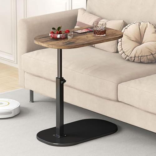 Kgabery-Adjustable C Shape Side Table,360 Swivel Side Table,Living Room Sofa Table,Modern Small Coffee Table For Bed/Bathtub (Black-Retro Color)