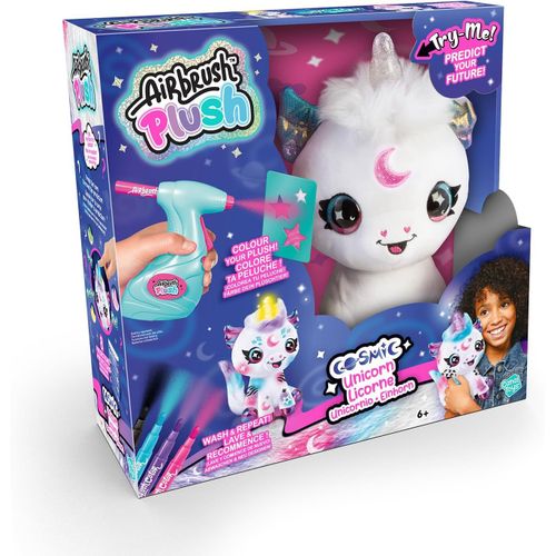 Kgabery-Airbrush Plush-Peluche Licorne Cosmique  Personnaliser Avec Corne Lumineuse-Avec Carte De Prdiction, Feutres Et Pochoirs-Air 028, Blanc