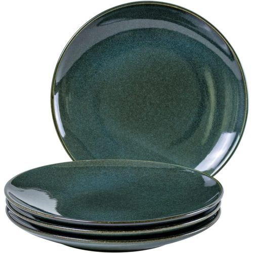 Kgabery-Assiette Porcelaine,Service De Table En Grs Glaure De 4 Pices Pour 4 Personnes,Grande Assiette Plate En Couleur Vert-26 Cm Pour Dinner,Lave-Vaiselle Et Micro-Onde Permet