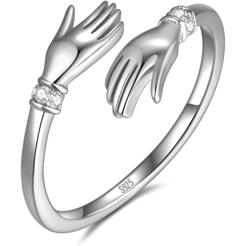 Kgabery-Bague De Clin En Argent Sterling 925,Design Mains treintes Avec Pierres De Zircone Scintillantes, Expression De L'affection Et De L'amour ,Bague Pour Femme Et Femme En Argent Vritable