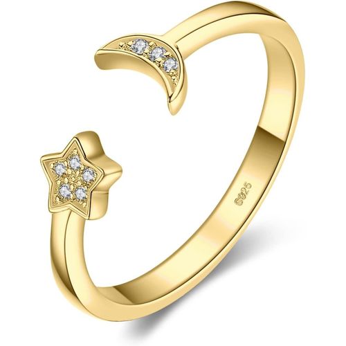 Kgabery-Bague Ouverte Rglable Zircone Cubique Anneau Femme Argent 925 Plaqu Or Jaune Or Rose,Bague De Fianailles Femme,Lune toile Bagues Anniversaire Mariage Promise Alliance,Bijoux Femme