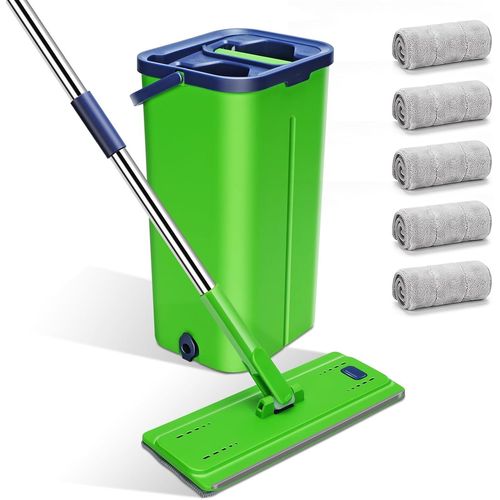 Kgabery-Balai Microfibre Et Seau Essoreur,Kit Seau Et Serpillire,Serpillire Rotative 360 Avec 5 Tampons De Nettoyage,Vert