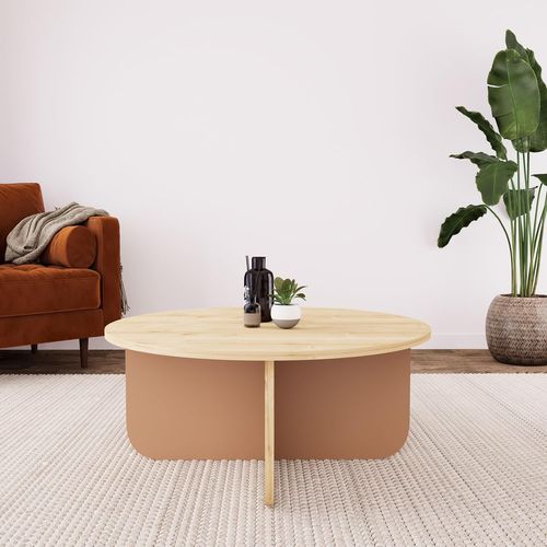 Kgabery-Beca Oak And Terracotta Round Coffee Table-80cm-Stylish Living Room Table With Storage,Modern Design,Perfect For Elegant Spaces (Oak And Terracotta)