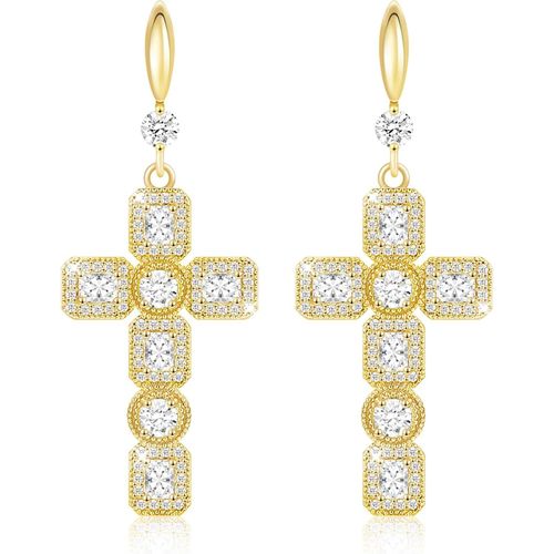 Kgabery-Boucles D'oreilles Suspendues En Forme De Croix,Argent Et Or,Bijoux Tendance,Boucles D'oreilles  Pendentif En Forme De Croix En Moissanite,Pierre De Naissance Et Strass